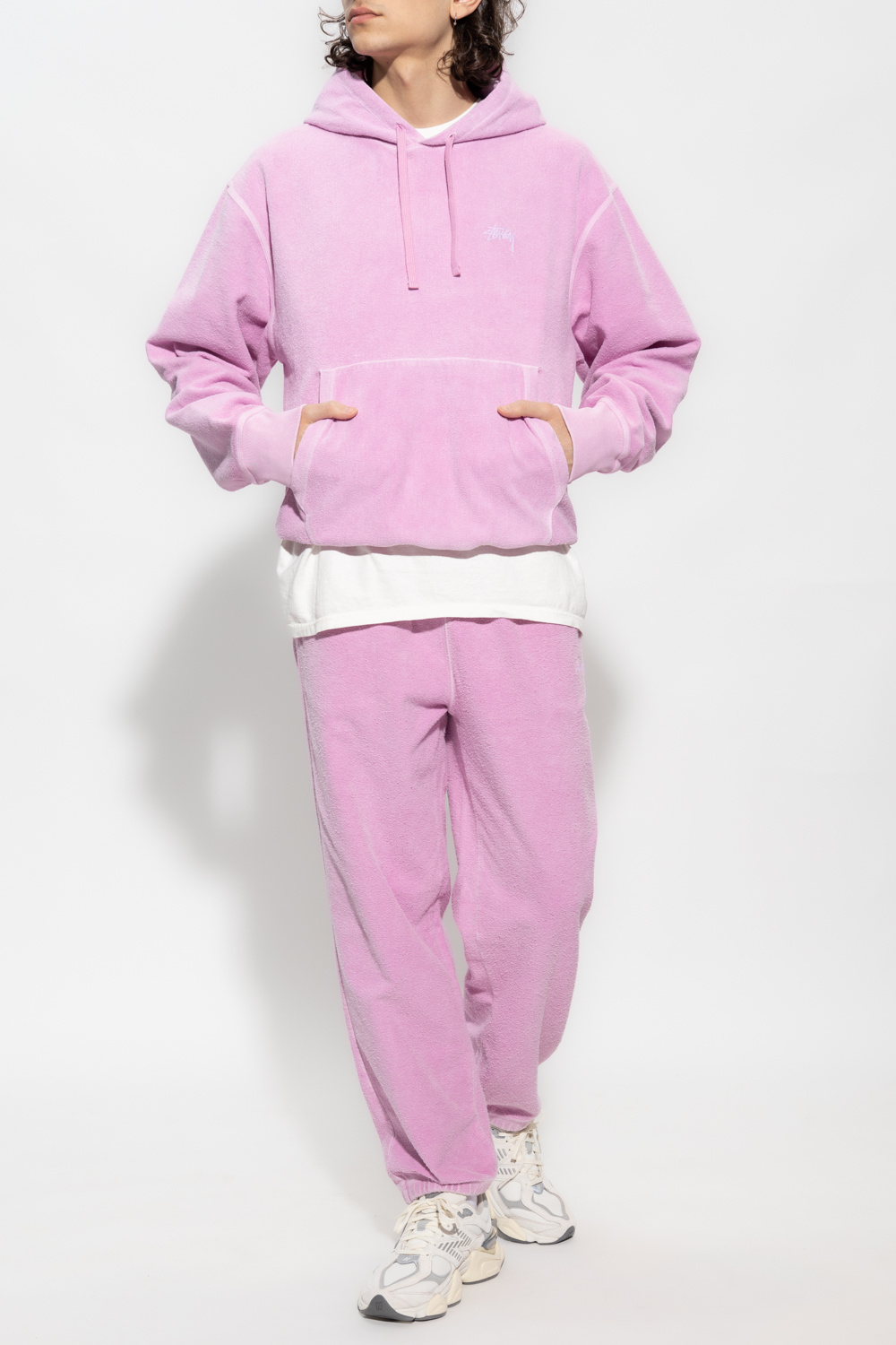 Pink Moschino Varsity Bulldog drawstring hoodie Stussy